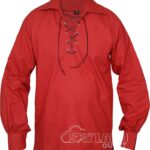 Red Jacobite ghillie kilt shirt full sleeve cotton Jacobean style