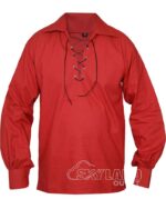 Red Jacobite ghillie kilt shirt full sleeve cotton Jacobean style
