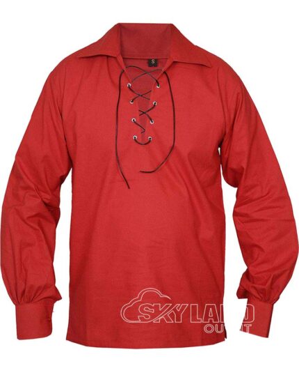 Red Jacobite ghillie kilt shirt full sleeve cotton Jacobean style