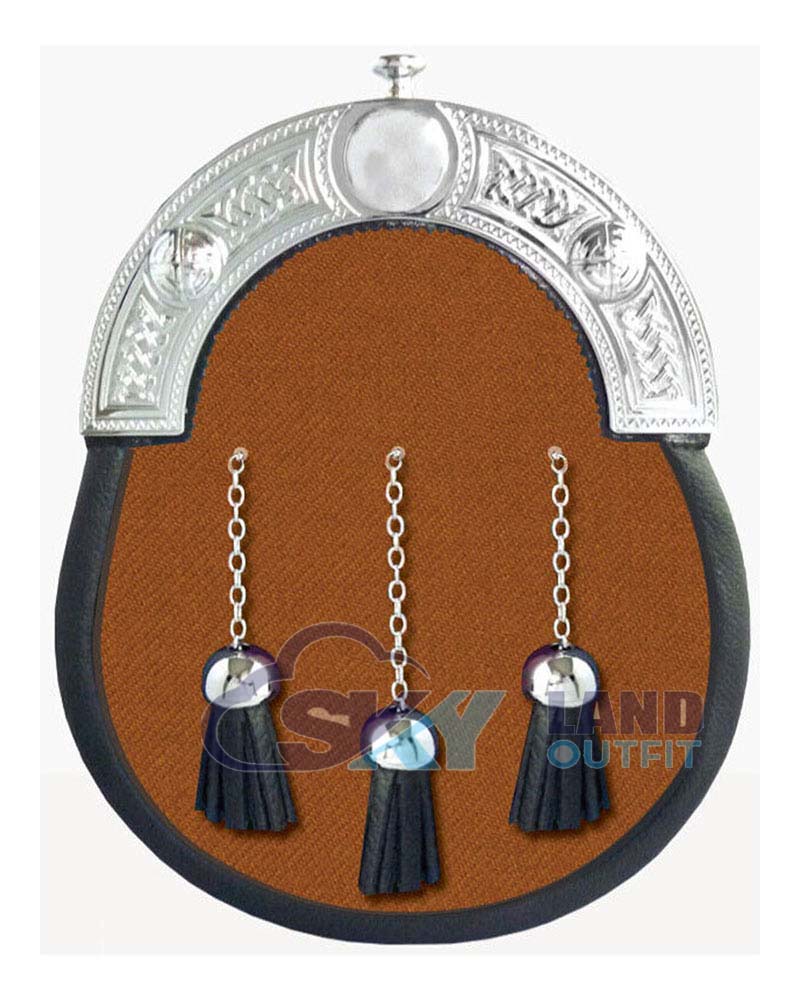 Saffron-Tartan-Sporran-with-Silver-Cantle.jpg Saffron Dress Sporran | Scottish Full Dress Leather - Image 1