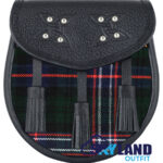 Scottish National Tartan Sporran Black Leather Scottish Sporran