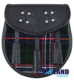 Scottish National Tartan Sporran Black Leather Scottish Sporran