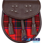 Scottish Rose Tartan Sporran Brown Leather Scottish Sporran