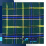 US Army tartan homespun fabric for sale showing official military sett with black gold olive khaki dark blue light green pattern, Scottish wool textile by the yard