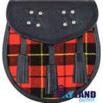 Wallace Tartan Sporran Black Leather Scottish Sporran