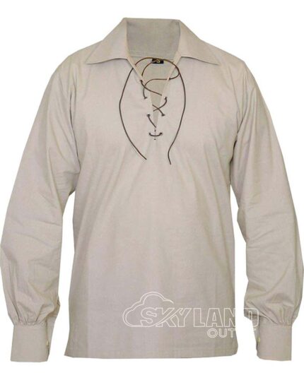 Beige Jacobite ghillie kilt shirt full sleeve polycotton Jacobean style