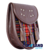Black Stewart Tartan Sporran Brown Leather Scottish Sporran - Image 2