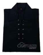 Black Jacobite Ghillie Kilt Shirt | Black Cotton Jacobean Full Sleeve - Image 3