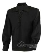 Black Jacobite Ghillie Kilt Shirt | Black Cotton Jacobean Full Sleeve - Image 2