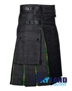Black Denim & Irish Tartan Hybrid Utility Kilt - Image 2