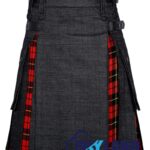 Black Denim & Wallace Tartan Hybrid Utility Kilt