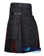 Black Denim & Wallace Tartan Hybrid Utility Kilt - Image 2