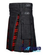 Black Denim & Wallace Tartan Hybrid Utility Kilt - Image 3