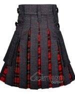 Black Denim & Wallace Tartan Hybrid Utility Kilt - Image 4
