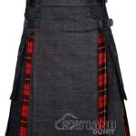 Black Denim & Wallace Tartan Hybrid Utility Kilt