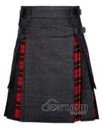 Black Denim & Wallace Tartan Hybrid Utility Kilt
