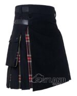Black Hybrid Utility Kilt | Black Cotton & Black Stewart Tartan - Image 2