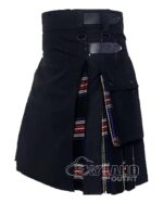 Black Hybrid Utility Kilt | Black Cotton & Black Stewart Tartan - Image 3