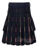 Black Hybrid Utility Kilt | Black Cotton & Black Stewart Tartan - Image 4