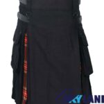 Hybrid Utility Kilts - Black Cotton & Black Stewart Tartan Kilt