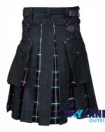 Black Cotton & Mackenzie Tartan Hybrid Utility Kilt - Image 3