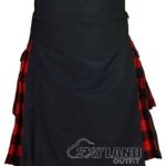Red Black Rob Roy tartan hybrid utility kilt with black cotton body