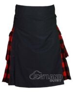 Red Black Rob Roy tartan hybrid utility kilt with black cotton body