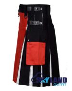 Hybrid Utility Kilts - Black Inner Red and White Cotton Kilt - Image 4