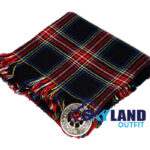 Black Stewart Tartan Kilt Fly Plaid with Free Brooch