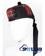 Black Stewart Tartan Glengarry Hat Traditional Highlander Cap