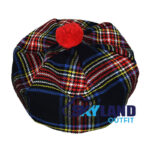 Black Stewart Tartan Tam o' Shanter Hat Scottish Bonnet