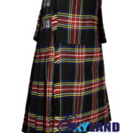 Black Stewart 8 Yard Tartan Scottish Kilt with Detachable Pockets