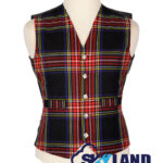 Black Stewart tartan Argyle waistcoat made to order for Highland wear and kilts