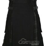 Grey Watch tartan hybrid utility kilt with black cotton body