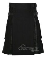 Grey Watch tartan hybrid utility kilt with black cotton body