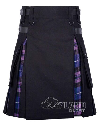 Pride of Scotland tartan hybrid utility kilt with black cotton body