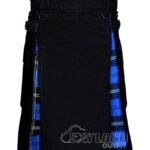 Man in Ramsey Blue Hunting tartan black cotton hybrid utility kilt