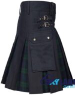 Hybrid Utility Kilts - Black Cotton & Black Watch Tartan Kilt - Image 2