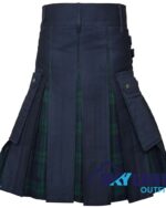 Hybrid Utility Kilts - Black Cotton & Black Watch Tartan Kilt - Image 3