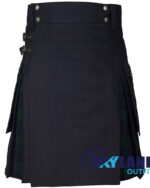 Hybrid Utility Kilts - Black Cotton & Black Watch Tartan Kilt