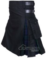 Black Watch tartan hybrid utility kilt with black cotton body