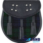 Black Watch Tartan Sporran Black Leather Scottish Sporran