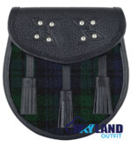 Black Watch Tartan Sporran Black Leather Scottish Sporran
