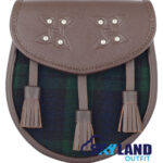 Black Watch Tartan Sporran Brown Leather Scottish Sporran