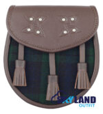 Black Watch Tartan Sporran Brown Leather Scottish Sporran