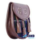 Blue Douglas Tartan Sporran Brown Leather Scottish Sporran - Image 2