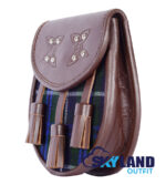 Blue Douglas Tartan Sporran Brown Leather Scottish Sporran - Image 3