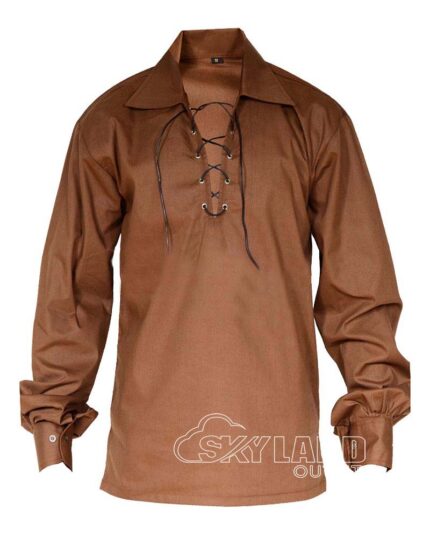 Brown Jacobite ghillie kilt shirt full sleeve polycotton Jacobean style