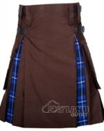 Man in Ramsey Blue tartan brown cotton hybrid utility kilt
