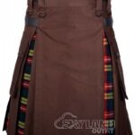 Man in Buchanan tartan brown cotton hybrid utility kilt